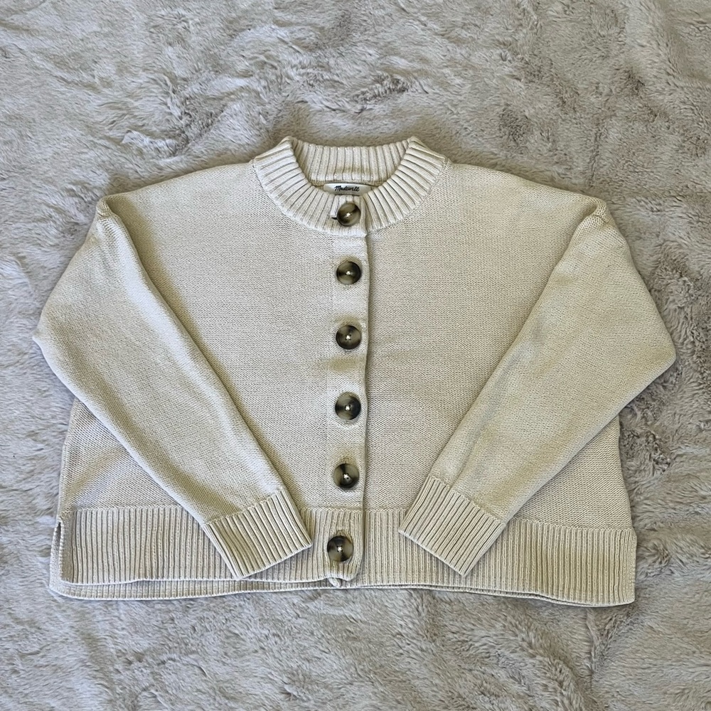 Madewell Cream Button-Front Knit Cardigan